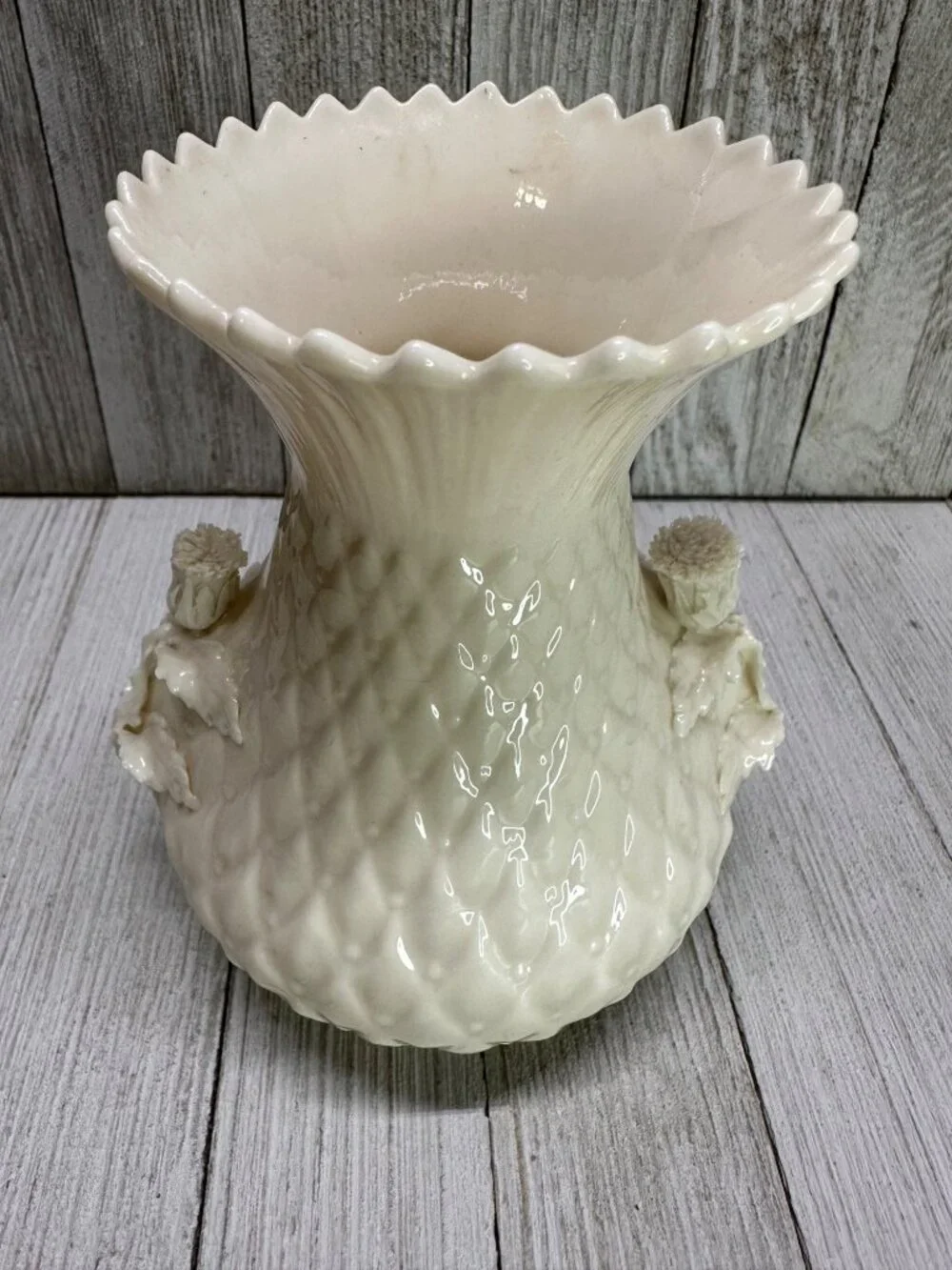 Vtg Belleek Irish Porcelain Thistle Vase 5th Green Mark MCM #0857 5